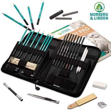 Norberg & Linden XXL Drawing Set - Sketching and Charcoal Pencils. 100 Page Drawing Pad, Kneaded Eraser, and Graphite. Art Set for Kids, Teens and Adults