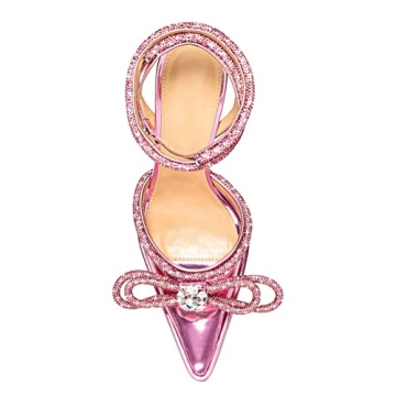 ARQA Women's Rhinestone Bow Platforms Elegant Pink Pumps