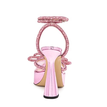 ARQA Women's Rhinestone Bow Platforms Elegant Pink Pumps