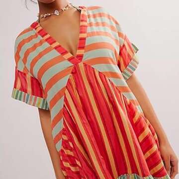 LIKEOULI Free People dupes Daily Deals Prime Today Boho Dresses for Women 2024 Fashion Boho Printing V-Neck Short Sleeve Patchwork Dress Summer Y2k Outfits for Women Free People Dress