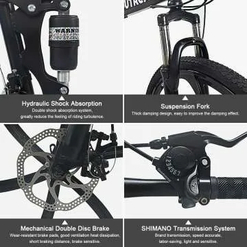 Outroad 26 Inch Folding Mountain Bike, 21 Speed Full Suspension High-Carbon Steel MTB Foldable Bicycle, Dual Disc Brake Non-Slip Folding Bikes for Adults/Men/Women, Black, Orange and Green