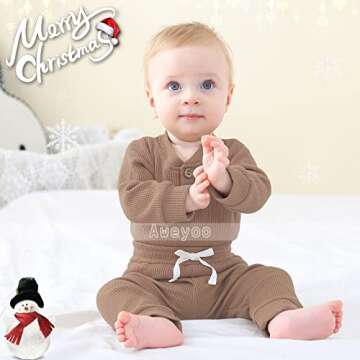 Aweyoo Unisex Newborn Clothes Baby Boys Girls 2 Piece Fall Winter Outfits Long Sleeve Tops Pants Sof...
