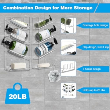 HASPINH Acrylic Shower Shelves,2 Pack Shower Organizer,Bathroom Shampoo Holder Wall Mounted,Acrylic Bathroom Shelves Shower Caddy,Clear Shower Organizers and Storage,No Drilling and Rustproof