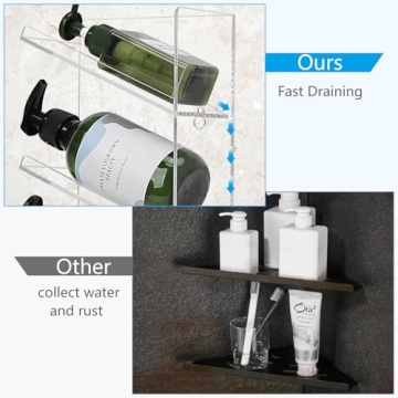 HASPINH Acrylic Shower Shelves,2 Pack Shower Organizer,Bathroom Shampoo Holder Wall Mounted,Acrylic Bathroom Shelves Shower Caddy,Clear Shower Organizers and Storage,No Drilling and Rustproof