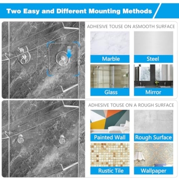 HASPINH Acrylic Shower Shelves,2 Pack Shower Organizer,Bathroom Shampoo Holder Wall Mounted,Acrylic Bathroom Shelves Shower Caddy,Clear Shower Organizers and Storage,No Drilling and Rustproof