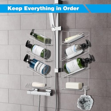HASPINH Acrylic Shower Shelves,2 Pack Shower Organizer,Bathroom Shampoo Holder Wall Mounted,Acrylic Bathroom Shelves Shower Caddy,Clear Shower Organizers and Storage,No Drilling and Rustproof