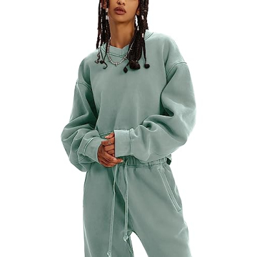 Flygo Women Sweat Set Sweatsuit Fleece 2 Piece Joggers Tracksuit Outfits Crop Sweatshirt Sweatpants ...