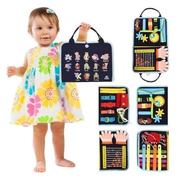 Busy Book for Toddlers 1-3 - Montessori Busy Board with Sensory Activities for Learning Fine Motor S...