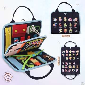 Busy Book for Toddlers 1-3 - Montessori Busy Board with Sensory Activities for Learning Fine Motor Skills, Travel Toys for Toddlers 1-3 (Up to Age of 6) for Airplane, Car. For Boys and Girls.