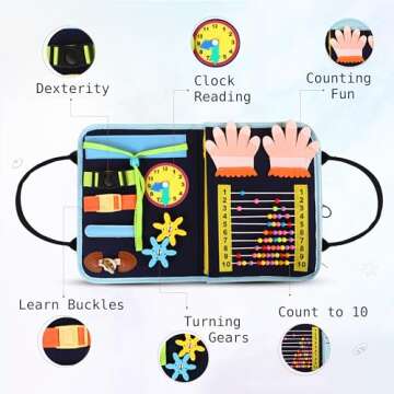 Busy Book for Toddlers 1-3 - Montessori Busy Board with Sensory Activities for Learning Fine Motor Skills, Travel Toys for Toddlers 1-3 (Up to Age of 6) for Airplane, Car. For Boys and Girls.