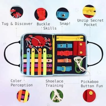 Busy Book for Toddlers 1-3 - Montessori Busy Board with Sensory Activities for Learning Fine Motor Skills, Travel Toys for Toddlers 1-3 (Up to Age of 6) for Airplane, Car. For Boys and Girls.