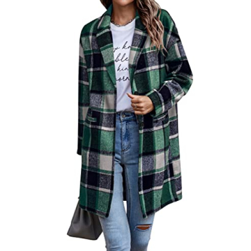 PRETTYGARDEN Women's Plaid Shacket Jacket Trendy Casual Button Wool Blend Winter Tartan Trench Coat ...
