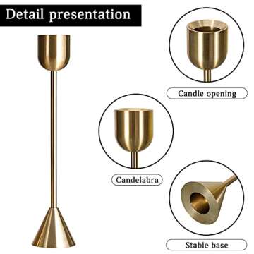 Brass Gold Candlestick Holder - Set of 3 Taper Candle Holder, Vintage Decorative Centerpiece for Table Mantel Wedding Housewarming Gift