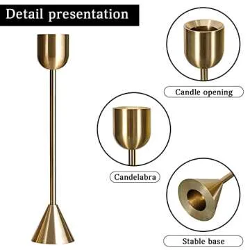 Brass Gold Candlestick Holder - Set of 3 Taper Candle Holder, Vintage Decorative Centerpiece for Table Mantel Wedding Housewarming Gift