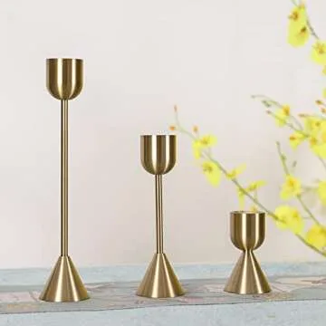 Brass Gold Candlestick Holder - Set of 3 Taper Candle Holder, Vintage Decorative Centerpiece for Table Mantel Wedding Housewarming Gift