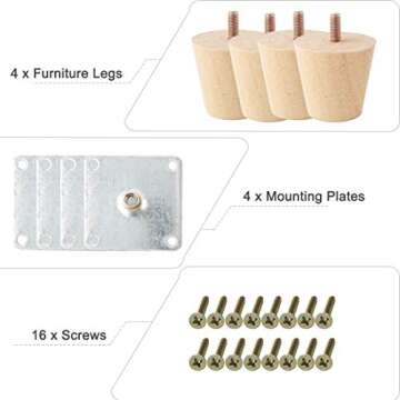 uxcell Solid Wood Furniture Legs - Easy Installation Set of 4