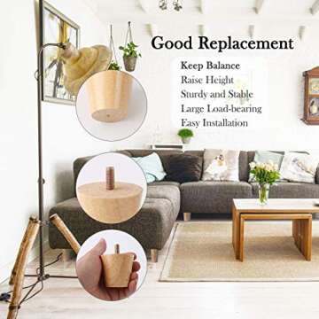 uxcell Solid Wood Furniture Legs - Easy Installation Set of 4