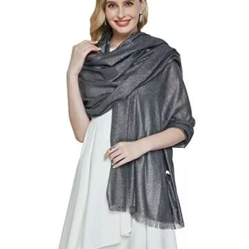 PANTONIGHT Women's Sparkling Metallic Evening Shawl Lightweight Wedding Shawl Extra Large Dressy Shawls and Wraps for Party (Black Silver 2506)
