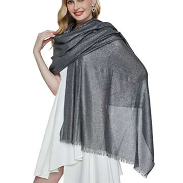 PANTONIGHT Women's Sparkling Metallic Evening Shawl Lightweight Wedding Shawl Extra Large Dressy Shawls and Wraps for Party (Black Silver 2506)