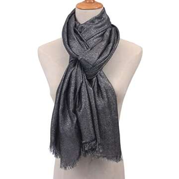 PANTONIGHT Women's Sparkling Metallic Evening Shawl Lightweight Wedding Shawl Extra Large Dressy Shawls and Wraps for Party (Black Silver 2506)