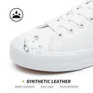 FRACORA Womens White Synthetic Leather Sneakers,Low Top White Shoes,Casual Tennis Shoes(White.US8)