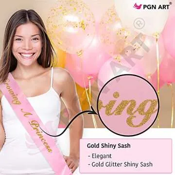 PGN Art Pink and Gold Baby Shower Decorations For Girl GROWING A PRINCESS Mom To Be Sash IT'S A GIRL Garland Bunting Banner Tissue Paper Flower Pom Poms Paper Lanterns Party Decoration