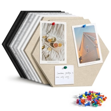 Uoisaiko 12" Large Bulletin Board Set - 8 Hexagon Felt Tile Boards for Home & Office