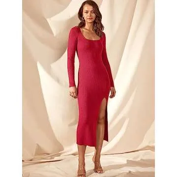 ANRABESS Women's Long Sleeve Sweater Dress - Chic Midi Dress