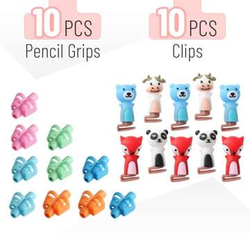 Mr. Pen- Pencil Grips for Kids Handwriting, 20 PCS (10 Finger Grips+10 Clips), Pencil Grips, Pencil Grips for Kids, Pencil Holder For Kids, Pencil Grippers, Finger Grips For Pencils, Pen Grip