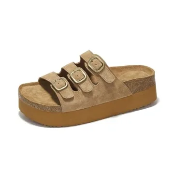 Project Cloud 100% Genuine Suede Womens Sandals - Wedges & Platform Sandals Women with Soft Lining &...
