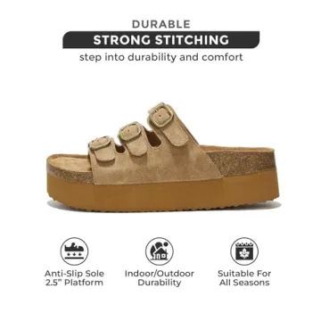 Project Cloud 100% Genuine Suede Womens Sandals - Wedges & Platform Sandals Women with Soft Lining & Memory Foam - Non-Slip Wedge Sandals for Women - 3 Strap Women Footwear (Dyan, Chestnut, 6.5)