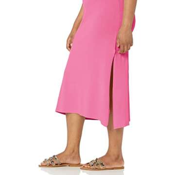 The Drop Women's Gabriela High Neck Side Slit Maxi Sweater Dress, Rose Pink, M