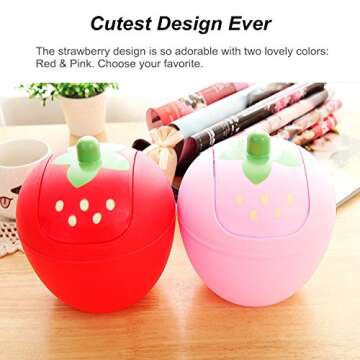 Manafun Cute Mini Waste Bins, Strawberry Desk Trash Can Roll Cover Wastebasket, Food Organizer for O...