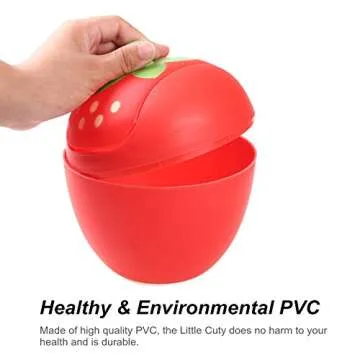 Manafun Cute Mini Waste Bins, Strawberry Desk Trash Can Roll Cover Wastebasket, Food Organizer for Office, Room, Desk, Bathroom (Pink)