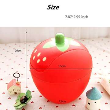 Manafun Cute Mini Waste Bins, Strawberry Desk Trash Can Roll Cover Wastebasket, Food Organizer for Office, Room, Desk, Bathroom (Pink)