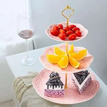 3 Tier Plastic Cupcake Stand Dessert Cupcake Stand Cakes Fruit Candy Display Tower for Wedding, Birthday Party, Tea Party and Baby Shower (Pink, 2)