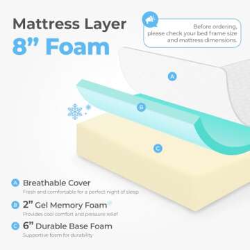 NEO SLEEP 8 Inch Queen Cooling Gel Memory Foam Mattress Medium Firm CertiPUR-US Certified Mattress in a Box Enhanced Pressure Relief Removable Soft Cover No Fiberglass (Queen, 8 in)