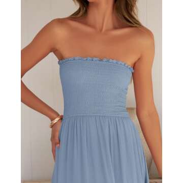 ZESICA Women's 2024 Summer Bohemian Strapless Off Shoulder Lace Trim Backless Flowy A Line Beach Long Maxi Dress,SkyBlue,Large