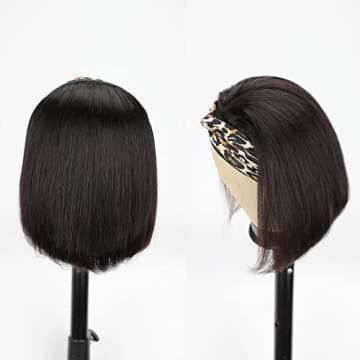 AISI QUEENS Headband Wig Human Hair For Black Women Bob Wigs Glueless Human Hair Short Bob Headband Wigs (10 Inch, Bob Headband Wigs)