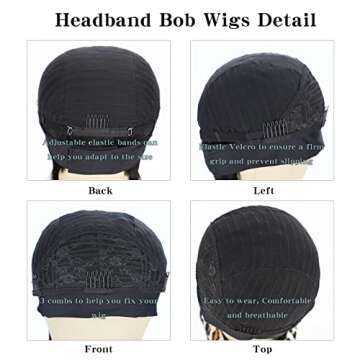 AISI QUEENS Headband Wig Human Hair For Black Women Bob Wigs Glueless Human Hair Short Bob Headband Wigs (10 Inch, Bob Headband Wigs)