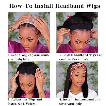AISI QUEENS Headband Wig Human Hair For Black Women Bob Wigs Glueless Human Hair Short Bob Headband Wigs (10 Inch, Bob Headband Wigs)