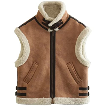 APAFES Women's Winter Fur Suede Vest - Cozy Stand Collar Sleeveless Jacket