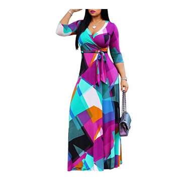 FANDEE Plus Size Maxi Dress for Women Summer Sundress V-Neck 3/4 Sleeve Multicoloured X-Large