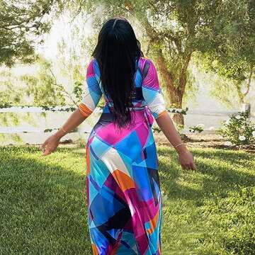 FANDEE Plus Size Maxi Dress for Women Summer Sundress V-Neck 3/4 Sleeve Multicoloured X-Large