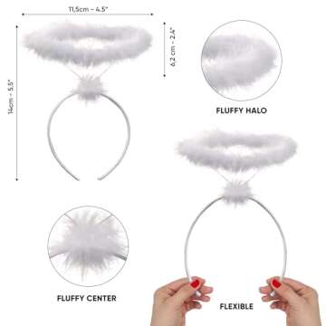 Funcredible White Angel Halo Headband - Feathered Halo - Halloween Headband - Angel Costume Accessor...