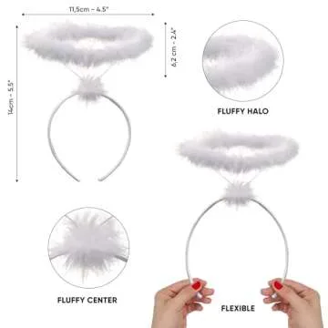 Funcredible White Angel Halo Headband - Feathered Halo - Halloween Headband - Angel Costume Accessor...