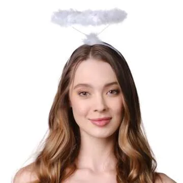 Funcredible White Angel Halo Headband - Feathered Halo - Halloween Headband - Angel Costume Accessory - For Women, Men & Kids