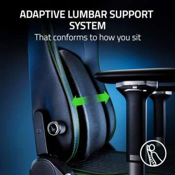 Razer Iskur V2 Gaming Chair: Adaptive Lumbar Support - Adjustable Lumbar Curve - High Density Foam Cushions - Reactive Seat Tilt &152-degree Recline - 4D Armrests - Synthetic Leather - Black/Green