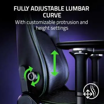 Razer Iskur V2 Gaming Chair: Adaptive Lumbar Support - Adjustable Lumbar Curve - High Density Foam Cushions - Reactive Seat Tilt &152-degree Recline - 4D Armrests - Synthetic Leather - Black/Green