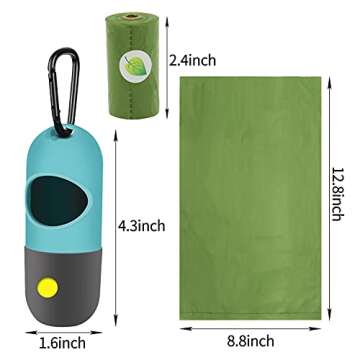 2 Pack Dog Poop Bag Dispenser with Built-in LED Flashlight, Pet Waste Bag Holder for Leash with Cara...